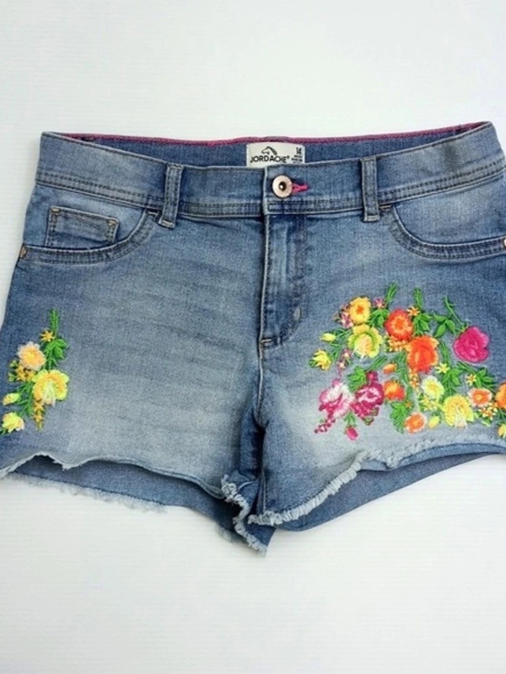 Jordache Floral Embroidered Denim Jean Shorts